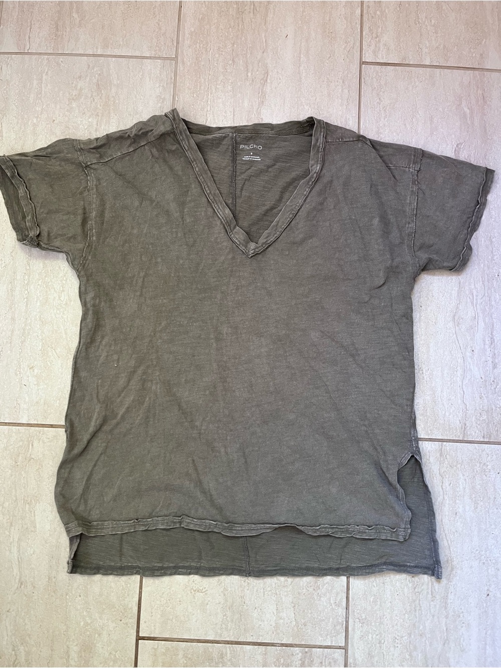 Pilcro Anthropologie Olive Green Oversized V Neck T Shirt Women’s S cotton
